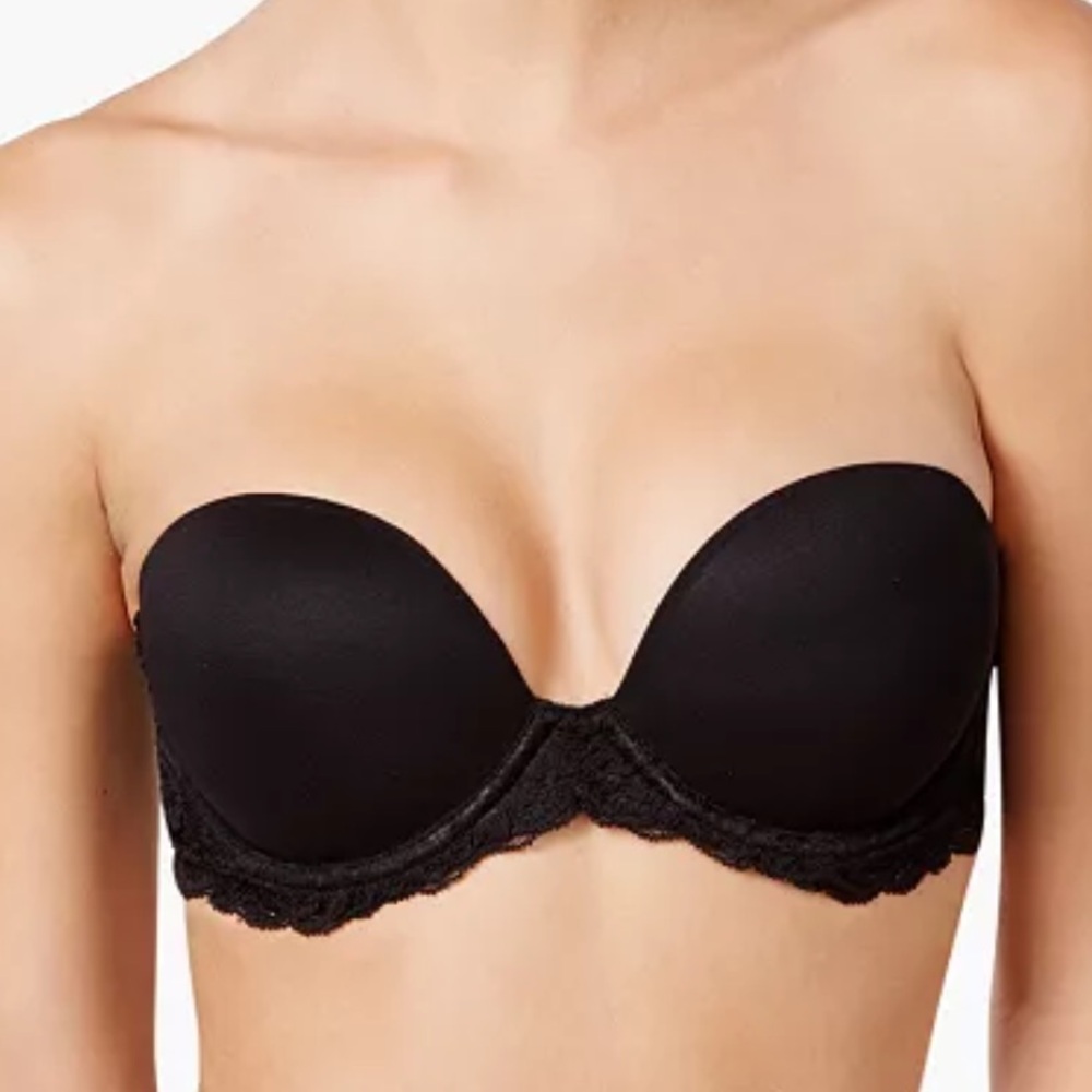 New Natori Feathers Strapless Plunge Multi-Way Bra 731023 Size 34DDD in Black